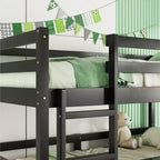 Lit superposé triple Bellemave avec deux échelles intégrées et balustrades, lit superposé triple détachable en bois d'hévéa