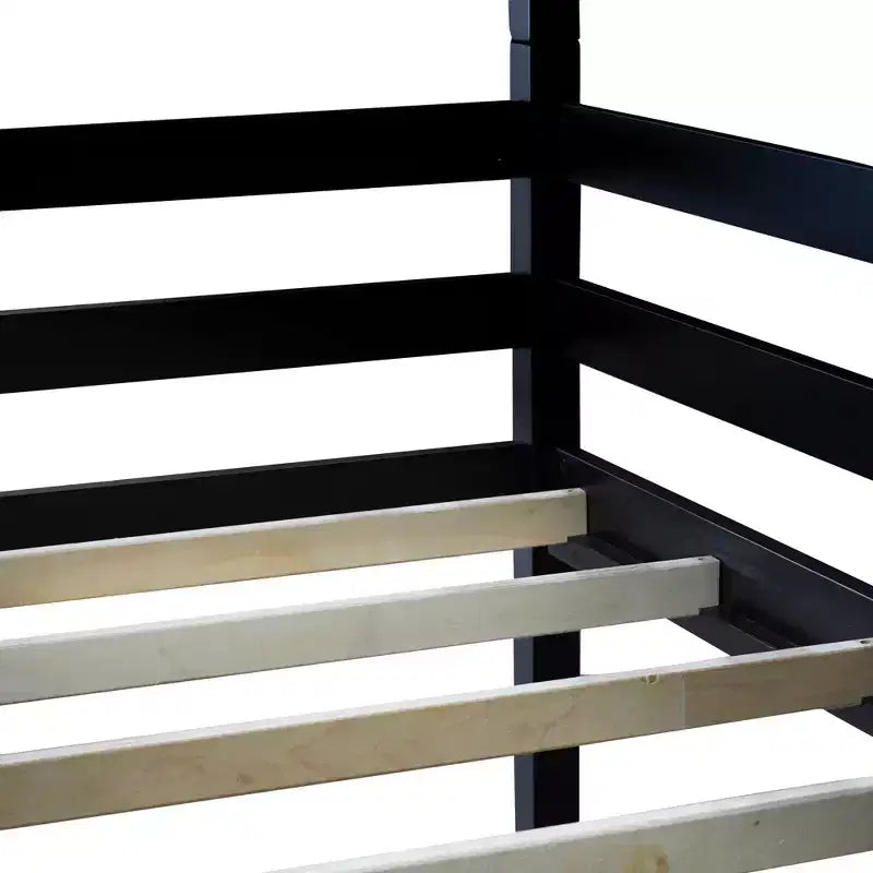 Lit superposé triple Bellemave avec deux échelles intégrées et balustrades, lit superposé triple détachable en bois d'hévéa