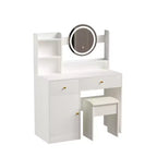 Coiffeuse avec miroir lumineux LED, table de maquillage moderne pour chambre à coucher, 3 modes d'éclairage et luminosité réglable, armoire et tabouret rembourré inclus
