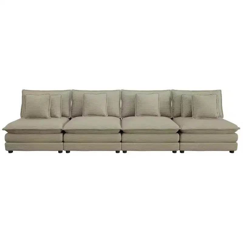 MAYEERTY 141.6 Canapé modulaire moderne en velours côtelé rembourré avec quatre oreillers pour salon, marron