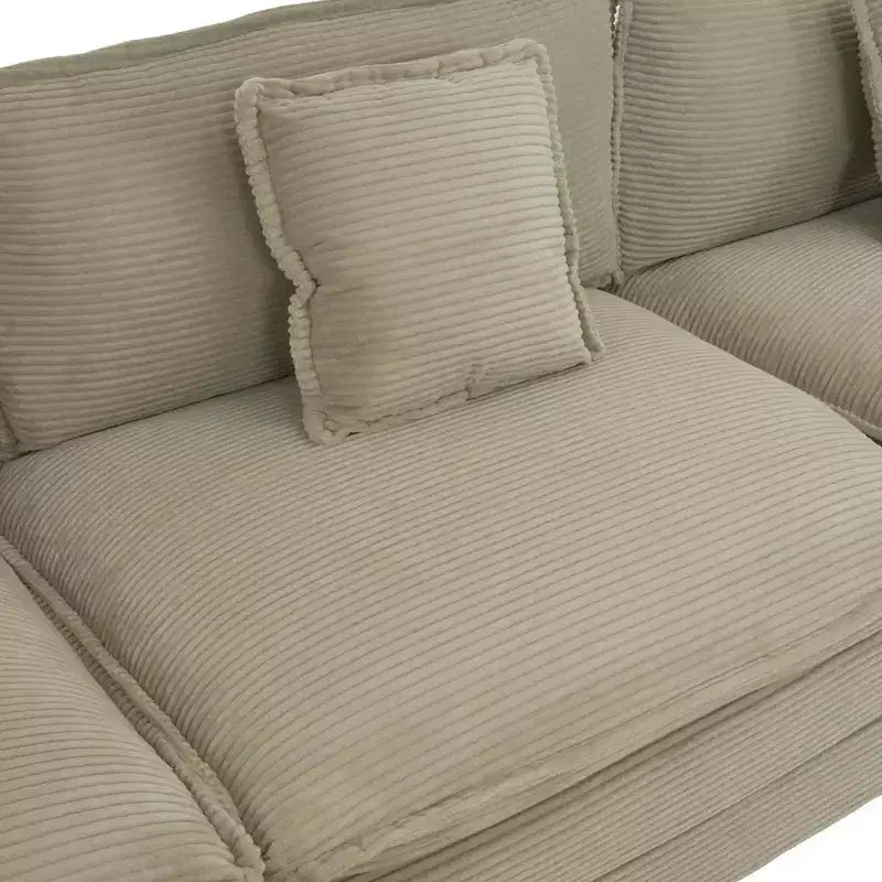 MAYEERTY 141.6 Canapé modulaire moderne en velours côtelé rembourré avec quatre oreillers pour salon, marron