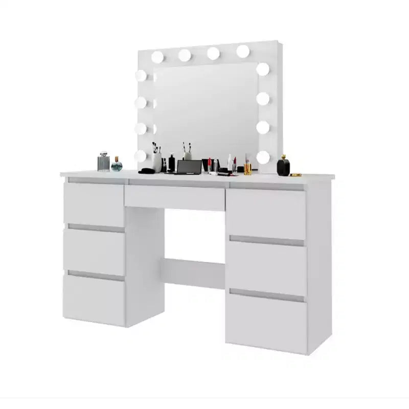 Coiffeuse avec miroir et lumières, 3 modes d'éclairage, table de maquillage avec 4 tiroirs de rangement, table de maquillage pour chambre à coucher