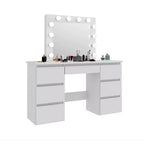 Coiffeuse avec miroir et lumières, 3 modes d'éclairage, table de maquillage avec 4 tiroirs de rangement, table de maquillage pour chambre à coucher