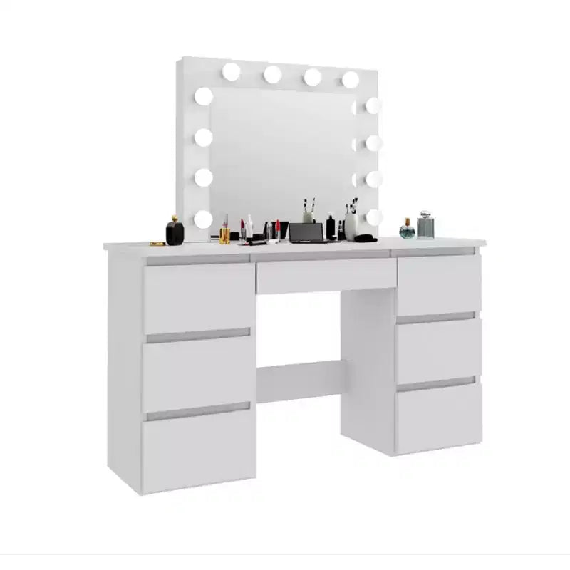 Coiffeuse avec miroir et lumières, 3 modes d'éclairage, table de maquillage avec 4 tiroirs de rangement, table de maquillage pour chambre à coucher