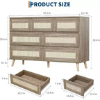 Commodes en Bois pour Chambre avec 7 Tiroirs, Grande Commode Moderne pour Salon, Couloir, Commodes en Bois avec Tiroirs en Rotin