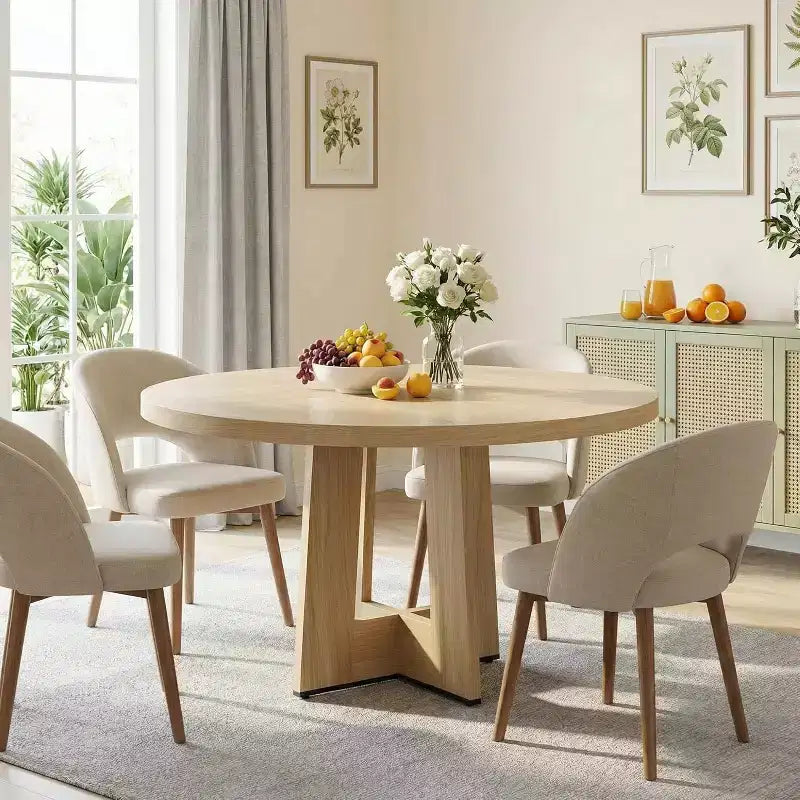 Table à manger ronde de 47" pour 4 à 6 personnes - Table de cuisine circulaire avec piètement robuste, pour salon, cuisine, appartement