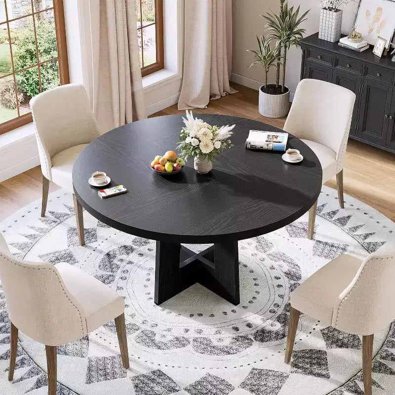 Table à manger ronde de 47" pour 4 à 6 personnes - Table de cuisine circulaire avec piètement robuste, pour salon, cuisine, appartement