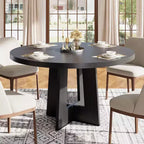 47 Round Dining Table for 4-6 People - Circle Kitchen Dinner Table with Sturdy Pedestal Base, for Living Room, Kitchen, Apartment