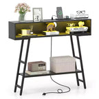 Costway Table Console 100 cm avec Bande d'Alimentation, Table d'Entrée à 3 Niveaux avec Lumières LED RGB Noir