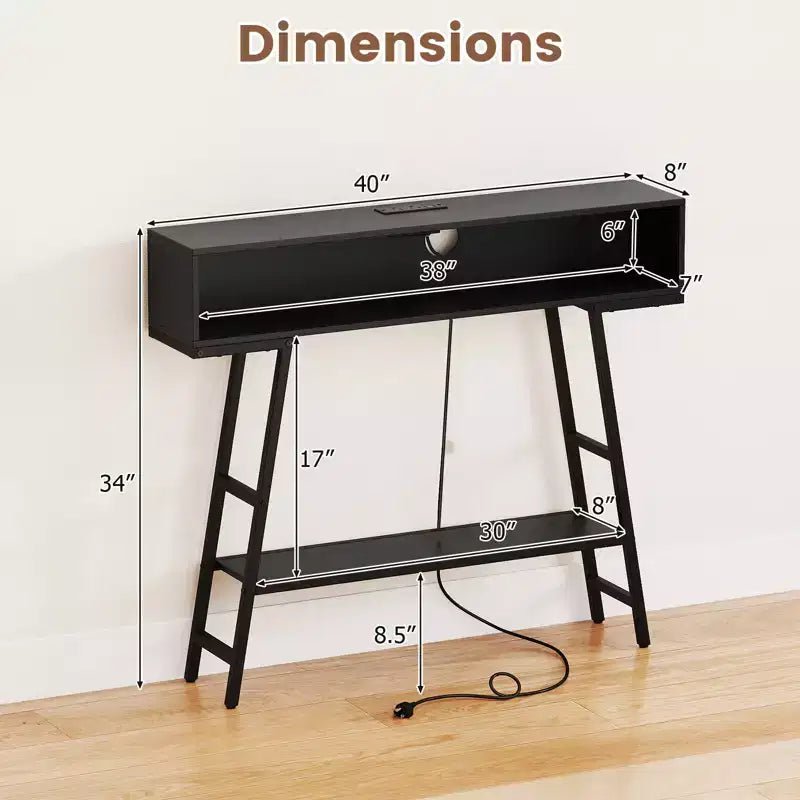 Costway Table Console 100 cm avec Bande d'Alimentation, Table d'Entrée à 3 Niveaux avec Lumières LED RGB Noir