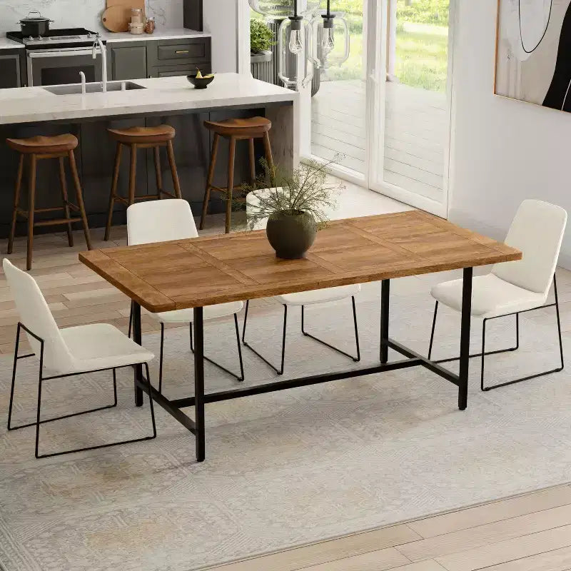 Table à manger moderne industrielle rectangulaire Portage bois et métal de 183 cm de large