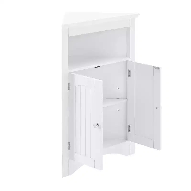 Meuble d'appoint d'angle, Meuble de rangement de salle de bain sur pied avec portes et étagères, Rangement autonome pour la cuisine, le salon, la salle de bain