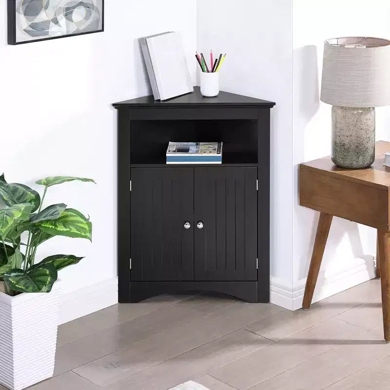 Meuble d'appoint d'angle, Meuble de rangement de salle de bain sur pied avec portes et étagères, Rangement autonome pour la cuisine, le salon, la salle de bain