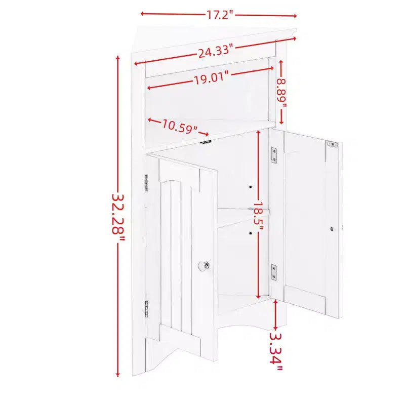 Meuble d'appoint d'angle, Meuble de rangement de salle de bain sur pied avec portes et étagères, Rangement autonome pour la cuisine, le salon, la salle de bain