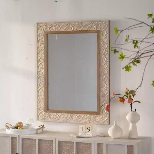 Miroir mural décoratif rectangulaire vintage 38 x 30 avec cadre à motif sculpté, miroir mural pour salon ou entrée - Panipeachy