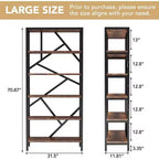 Étagère industrielle Lantine de 71 pouces, bibliothèque étagère à 6 niveaux, étagère de rangement ouverte autoportante pour chambre, bureau à domicile, salon