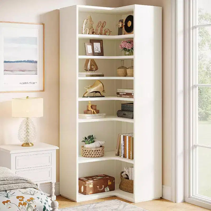 Étagère d'angle Lantine, bibliothèque d'angle en forme de L à 9 niveaux pour salon, bureau à domicile, chambre à coucher