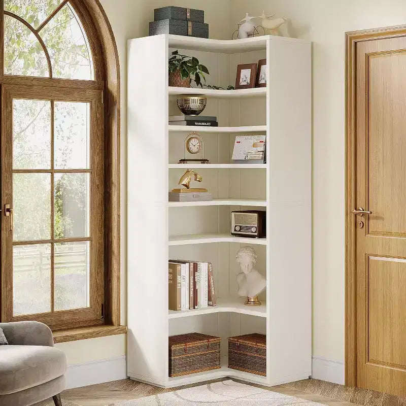 Étagère d'angle Lantine, bibliothèque d'angle en forme de L à 9 niveaux pour salon, bureau à domicile, chambre à coucher