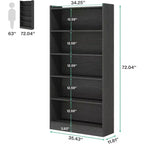 Bibliothèque Lantine de 180 cm de haut, étagère sur pied à 6 niveaux avec 5 étagères pour salon, bureau à domicile, chambre à coucher