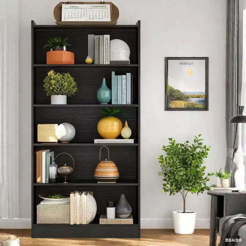 Bibliothèque Lantine de 180 cm de haut, étagère sur pied à 6 niveaux avec 5 étagères pour salon, bureau à domicile, chambre à coucher