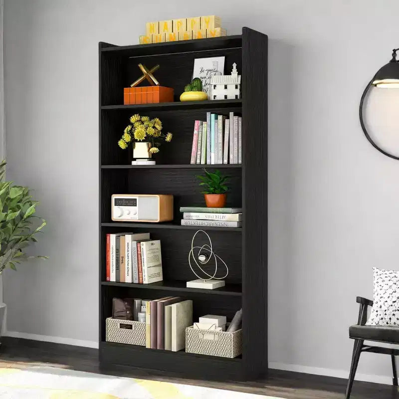 Bibliothèque Lantine de 180 cm de haut, étagère sur pied à 6 niveaux avec 5 étagères pour salon, bureau à domicile, chambre à coucher