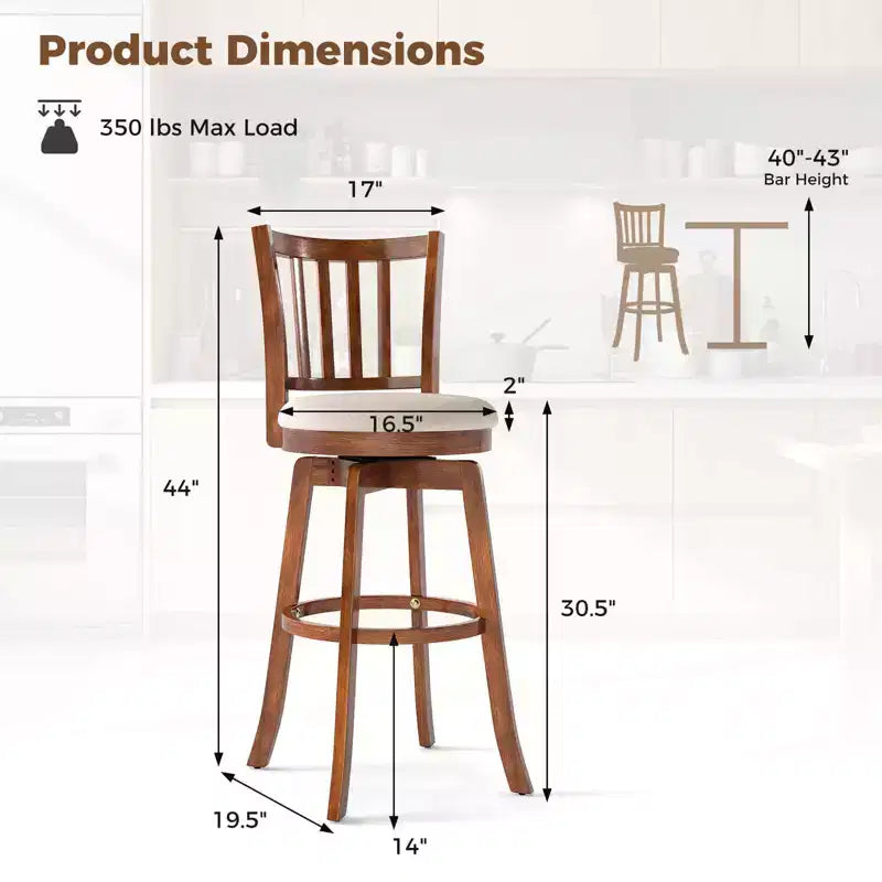 Tabourets de bar pivotants Costway 77,5 cm - Lot de 4 avec dossier et siège rembourré - Repose-pieds pour pub