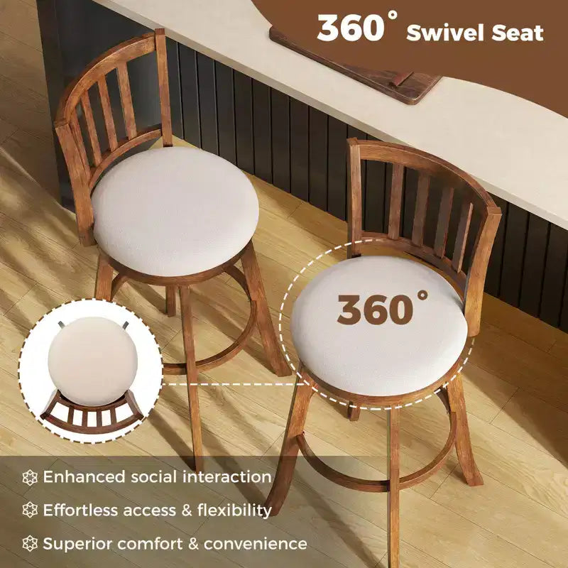 Tabourets de bar pivotants Costway 77,5 cm - Lot de 4 avec dossier et siège rembourré - Repose-pieds pour pub