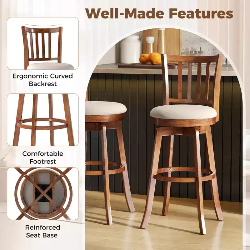 Tabourets de bar pivotants Costway 77,5 cm - Lot de 4 avec dossier et siège rembourré - Repose-pieds pour pub