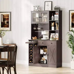 Meuble de bar à café avec portes de grange exquises, buffet de salle à manger avec support à bouteilles de vin, meuble de rangement pour cuisine, salle à manger