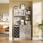 Meuble de bar à café avec portes de grange exquises, buffet de salle à manger avec support à bouteilles de vin, meuble de rangement pour cuisine, salle à manger