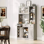 Meuble de bar à café avec portes de grange exquises, buffet de salle à manger avec support à bouteilles de vin, meuble de rangement pour cuisine, salle à manger
