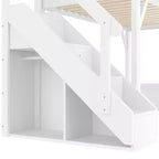 Lit mezzanine Bellemave avec armoire intégrée et espace de rangement, cadre de lit mezzanine en bois massif avec étagères de chevet, garde-corps pleine longueur et escalier,