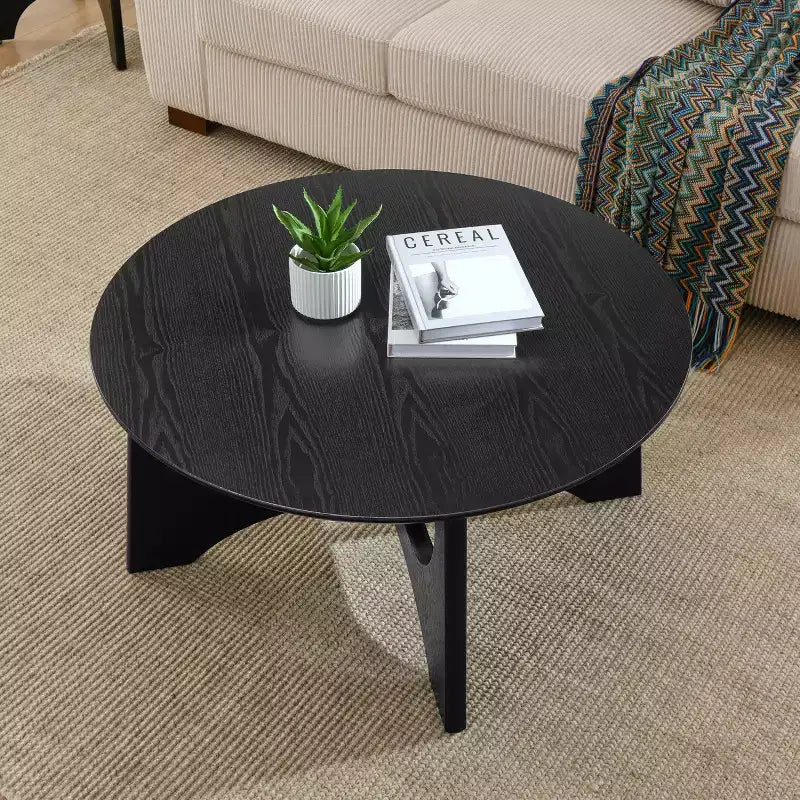 GDFStudio Sungmin Table Basse Ronde Moderne en Bois avec Pieds en Croix