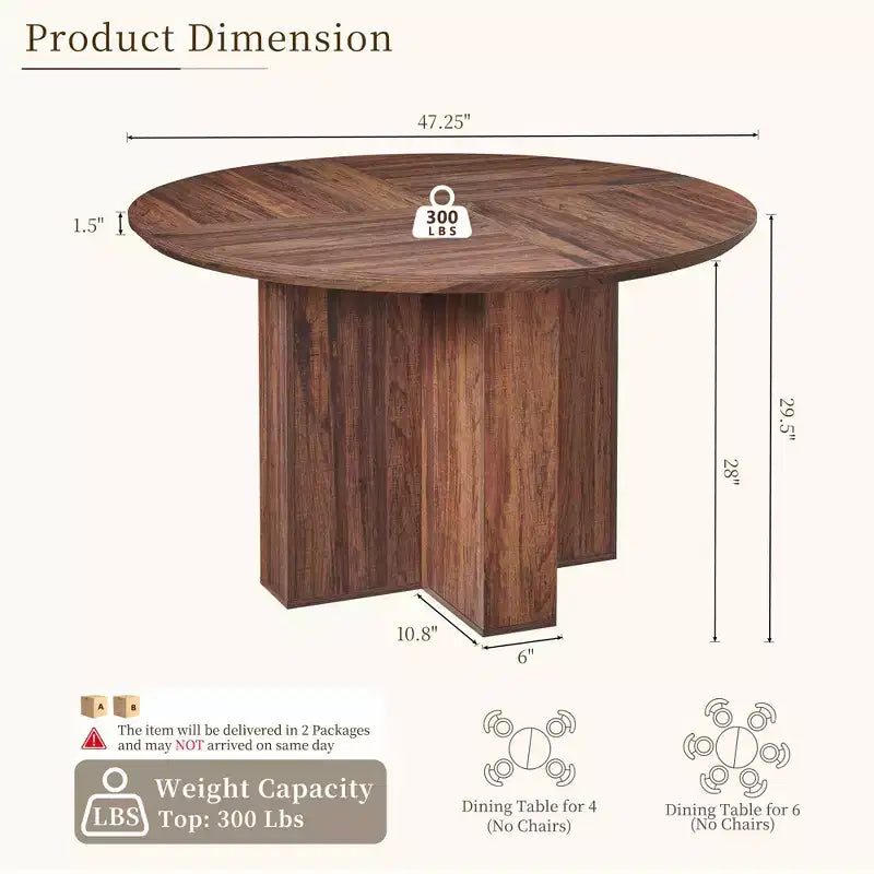 Table à manger ronde de 47 pouces pour 4 à 6 personnes, table de cuisine moderne avec base croisée robuste, meuble de salle à manger circulaire pour cuisine et salon