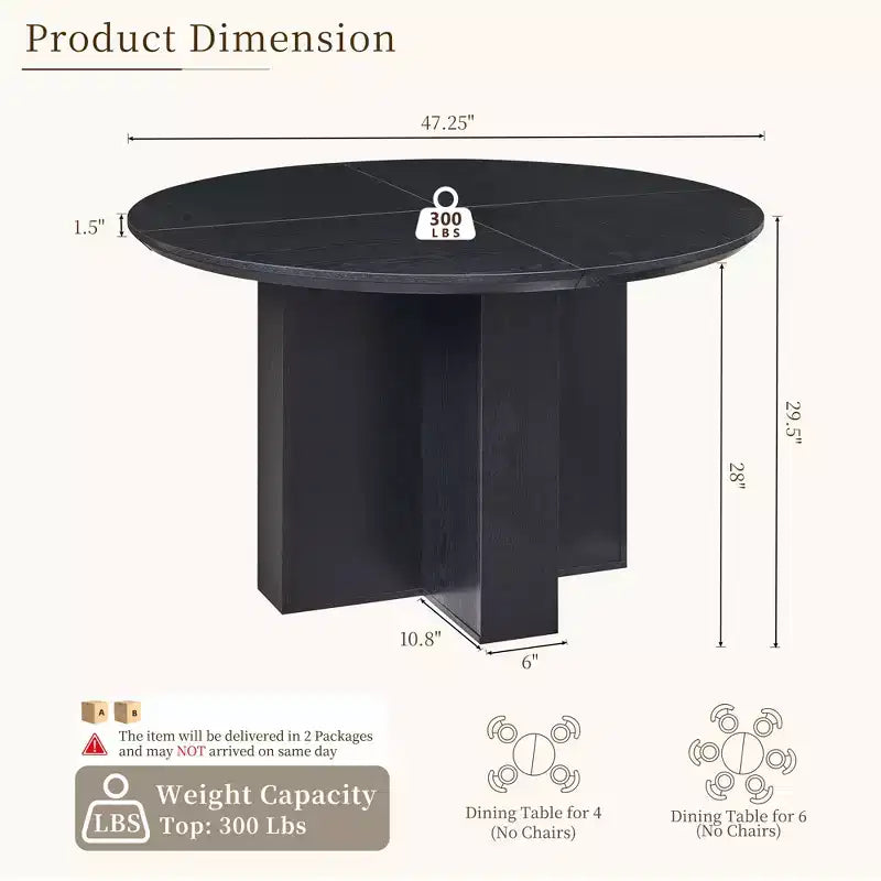 Table à manger ronde de 47 pouces pour 4 à 6 personnes, table de cuisine moderne avec base croisée robuste, meuble de salle à manger circulaire pour cuisine et salon
