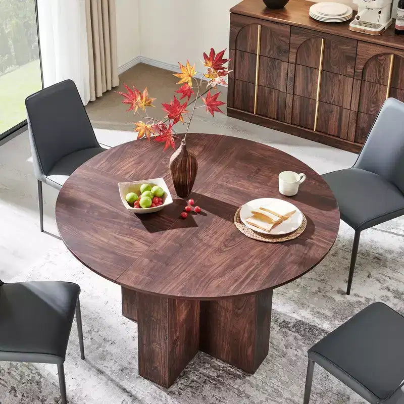 Table à manger ronde de 47 pouces pour 4 à 6 personnes, table de cuisine moderne avec base croisée robuste, meuble de salle à manger circulaire pour cuisine et salon