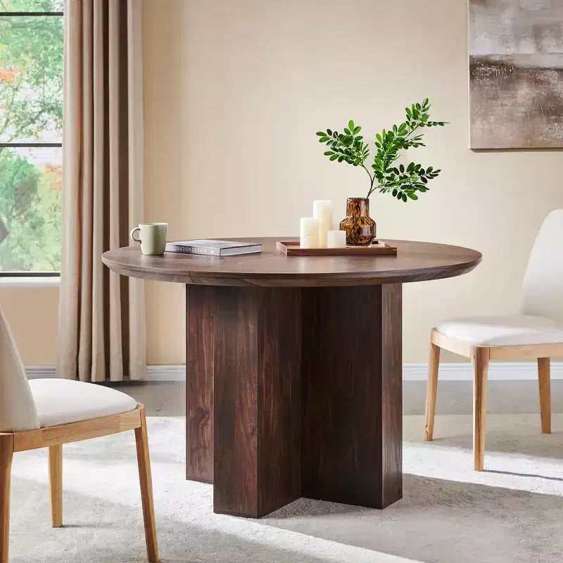 Table à manger ronde de 47 pouces pour 4 à 6 personnes, table de cuisine moderne avec base croisée robuste, meuble de salle à manger circulaire pour cuisine et salon