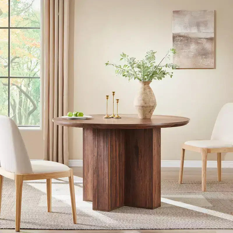 Table à manger ronde de 47 pouces pour 4 à 6 personnes, table de cuisine moderne avec base croisée robuste, meuble de salle à manger circulaire pour cuisine et salon