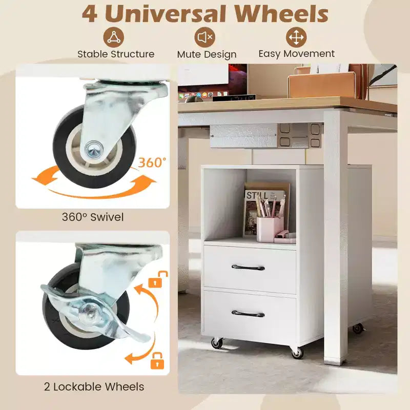 Table d'appoint Costway 2 pièces avec station de recharge intégrée ports USB prises 2 tiroirs 3 étagères Blanc
