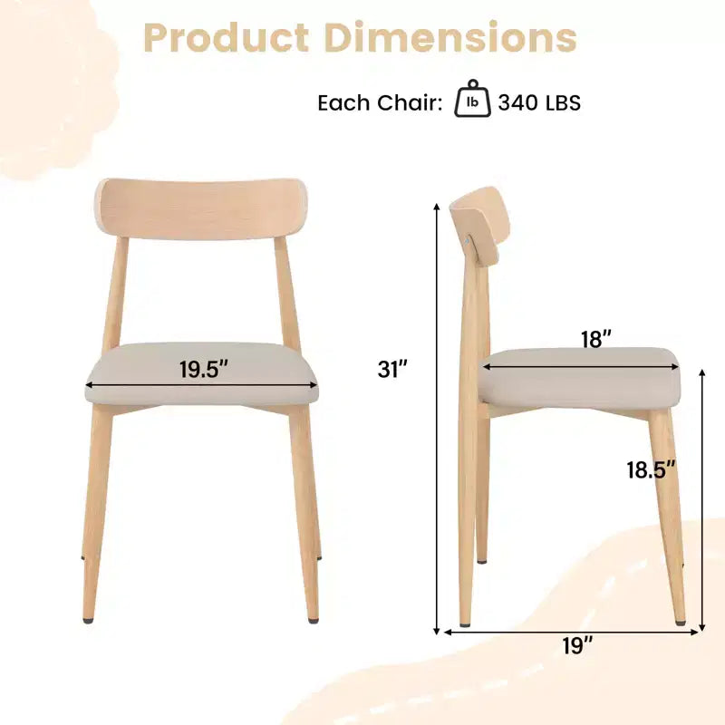 Costway Chaises de salle à manger modernes rembourrées Lot de 2 en tissu de lin Chaise d'appoint sans accoudoirs de style moderne du milieu du siècle avec pieds en métal imitation bois