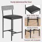 Lot de 4 tabourets de comptoir gris rembourrés Chaises de salle à manger modernes de 64,7 cm avec pieds en métal, repose-pieds et dossier pour îlot de cuisine ou salle à manger