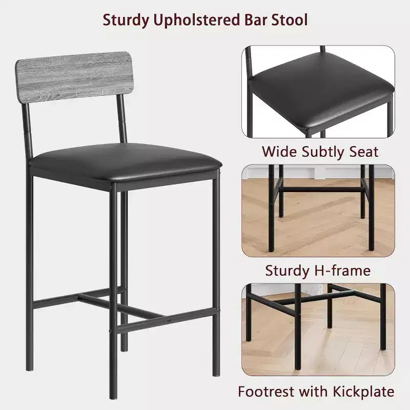 Lot de 4 tabourets de comptoir gris rembourrés Chaises de salle à manger modernes de 64,7 cm avec pieds en métal, repose-pieds et dossier pour îlot de cuisine ou salle à manger