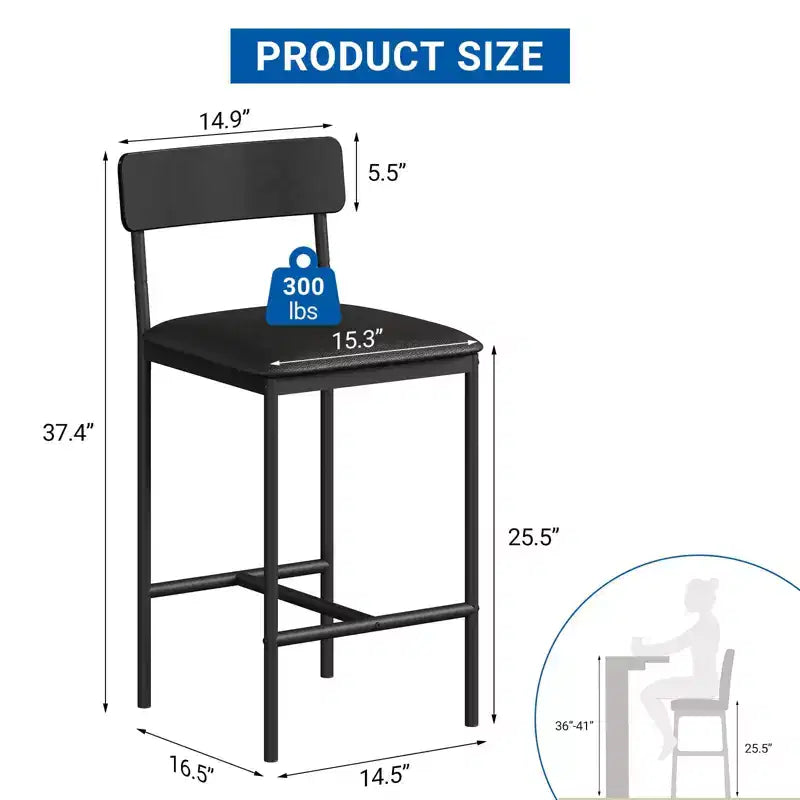 Lot de 4 tabourets de comptoir gris rembourrés Chaises de salle à manger modernes de 64,7 cm avec pieds en métal, repose-pieds et dossier pour îlot de cuisine ou salle à manger