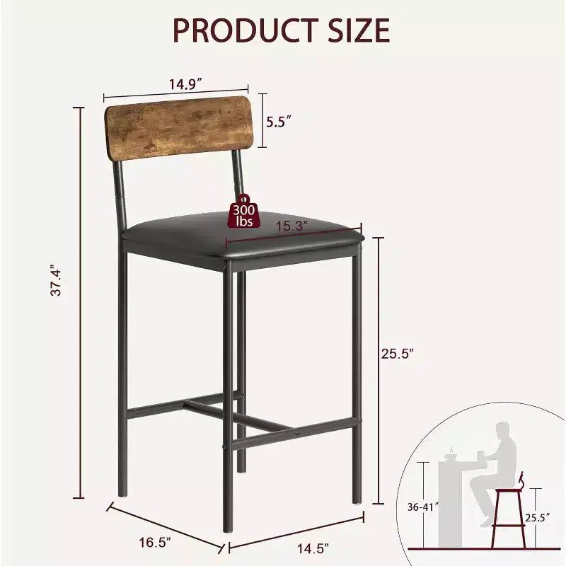 Lot de 4 tabourets de comptoir gris rembourrés Chaises de salle à manger modernes de 64,7 cm avec pieds en métal, repose-pieds et dossier pour îlot de cuisine ou salle à manger