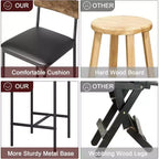 Lot de 4 tabourets de comptoir gris rembourrés Chaises de salle à manger modernes de 64,7 cm avec pieds en métal, repose-pieds et dossier pour îlot de cuisine ou salle à manger