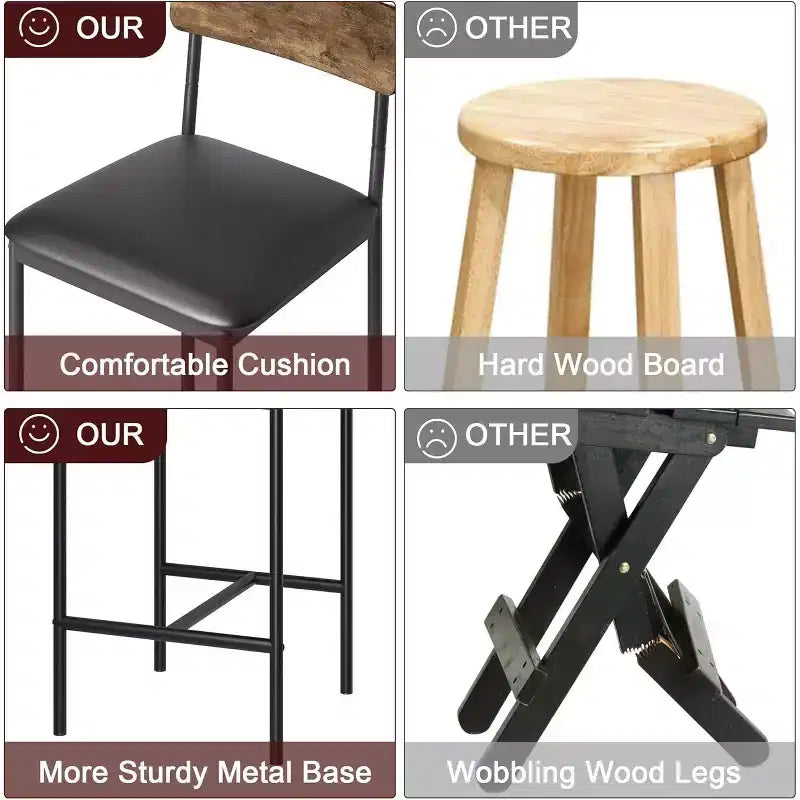 Lot de 4 tabourets de comptoir gris rembourrés Chaises de salle à manger modernes de 64,7 cm avec pieds en métal, repose-pieds et dossier pour îlot de cuisine ou salle à manger