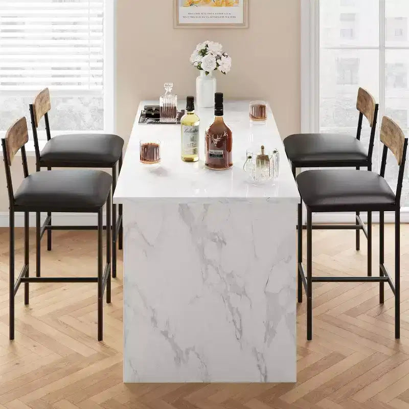 Lot de 4 tabourets de comptoir gris rembourrés Chaises de salle à manger modernes de 64,7 cm avec pieds en métal, repose-pieds et dossier pour îlot de cuisine ou salle à manger