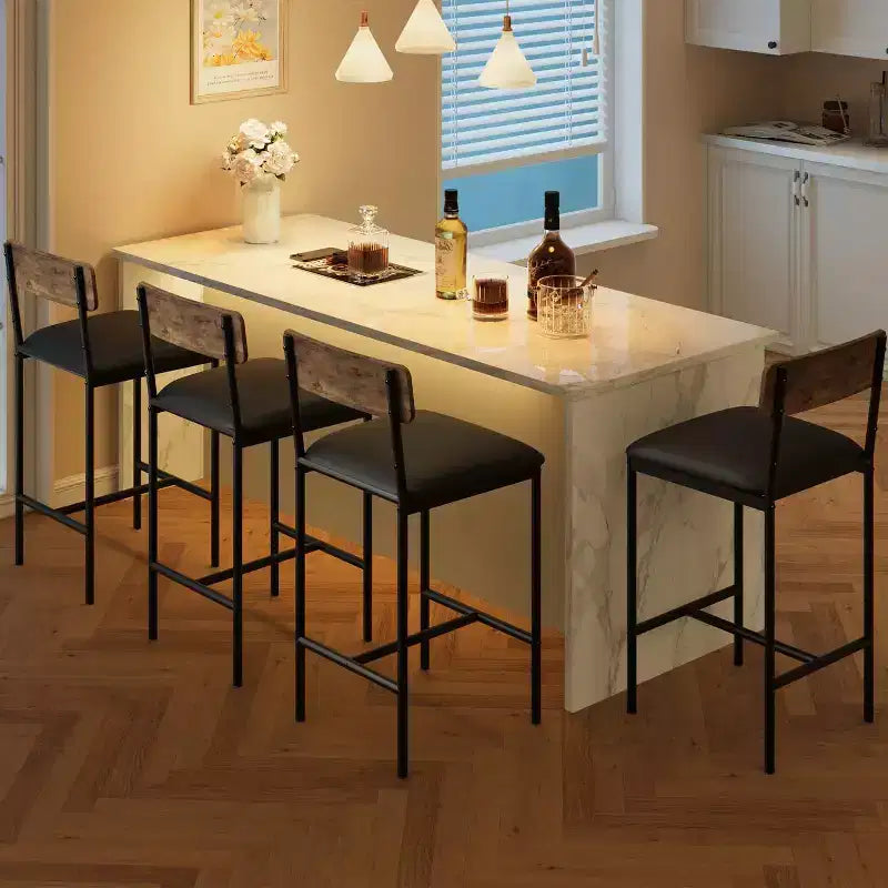 Lot de 4 tabourets de comptoir gris rembourrés Chaises de salle à manger modernes de 64,7 cm avec pieds en métal, repose-pieds et dossier pour îlot de cuisine ou salle à manger