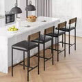 Set of 4 Gray Upholstered Counter Stools  Modern 25.5 Dining Chairs with Metal Legs, Footrest & Backrest for Kitchen Island or Dining Room