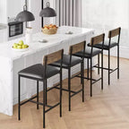 Set of 4 Gray Upholstered Counter Stools  Modern 25.5 Dining Chairs with Metal Legs, Footrest & Backrest for Kitchen Island or Dining Room
